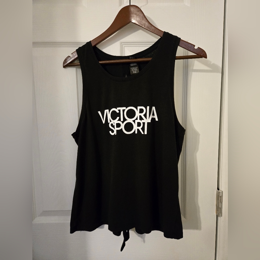 VICTORIA'S SECRET SPORT Keyhole Knot Back Tank Black Logo